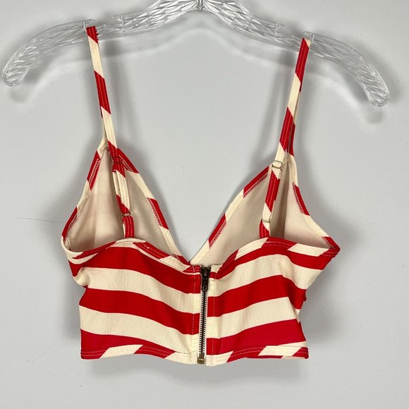 Show Me Your Mumu Kiki Crop Top Hampton Stripe Red Cream Back Zip size Small - Picture 5 of 10